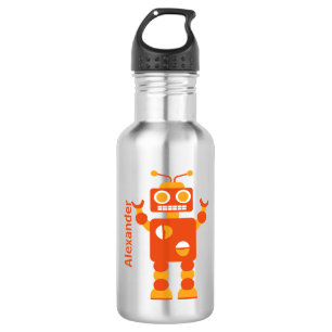 Kids Orange Crazy Boy Robot Personalised 532 Ml Water Bottle