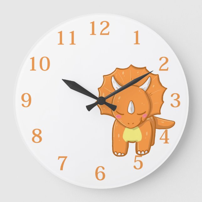Kids Orange Dinosaur  Large Clock (Front)