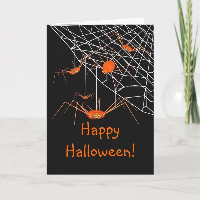 Kids Orange Halloween Spiders Card (Front)