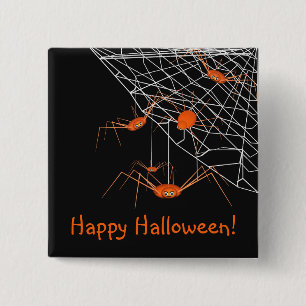Kids Orange Halloween Spiders Pinback Button