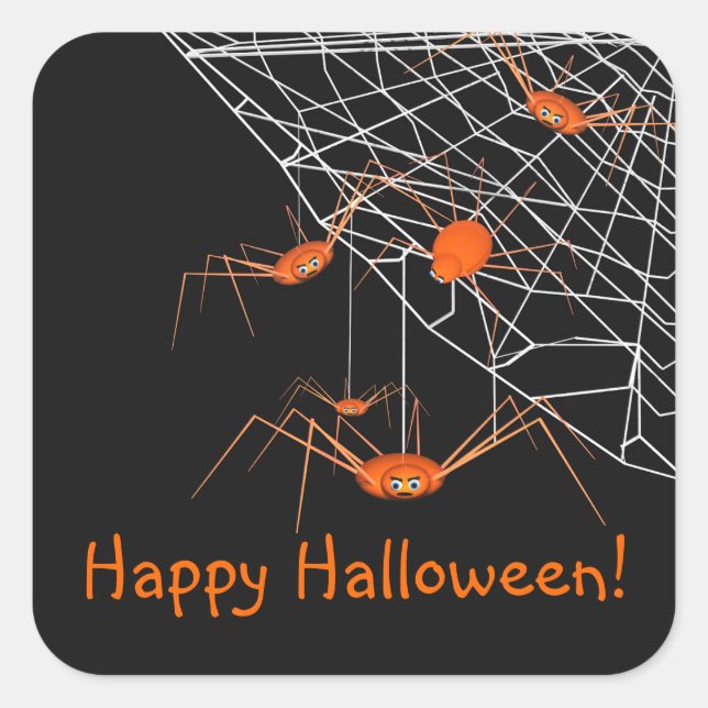 Kids Orange Halloween Spiders Square Sticker (Front)