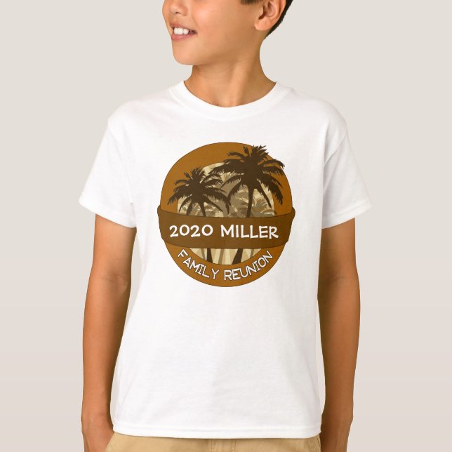 Kids orange palm tree custom name reunion tshirt (Front)