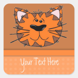 Kids Orange Tiger Stripe Cat Personalised Square Sticker