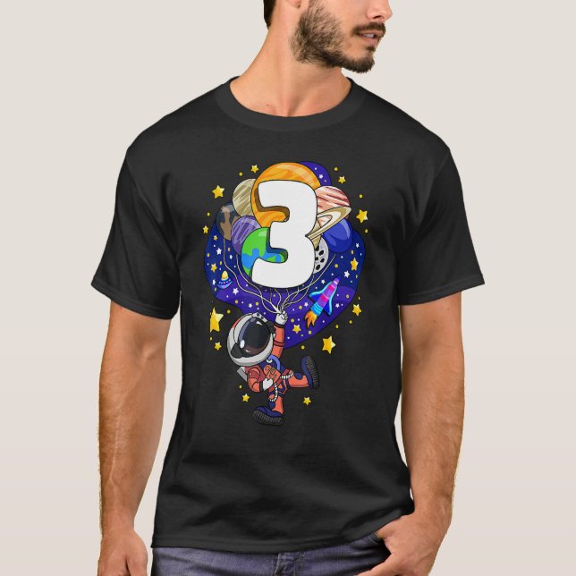 Kids Outer Space Astronaut 3rd Birthday Boy 3 Year T-Shirt (Front)