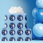 Kids Outer Space Astronaut Custom Blue Birthday Wrapping Paper<br><div class="desc">Cool customisable outer space wrapping paper for a kid who rocket ships and planets. Add your child's name and age in blue and white to personalise your gift for a boy who likes astronauts floating next to spaceships.</div>