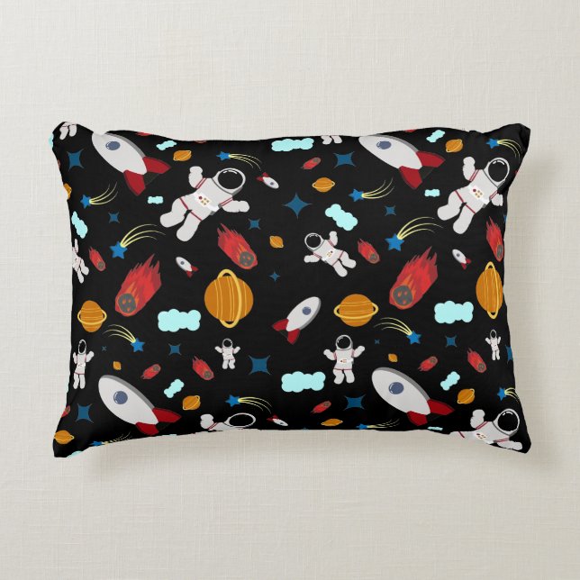 Kid's Outer Space & Astronaut Pattern Decorative Cushion (Front)
