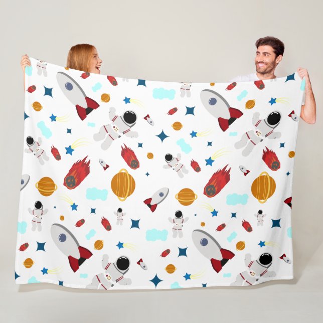 Kid's Outer Space & Astronaut Pattern Fleece Blanket (In Situ)