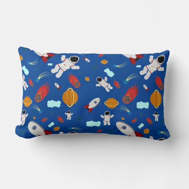 Kid's Outer Space & Astronaut Pattern Lumbar Cushion (Front)