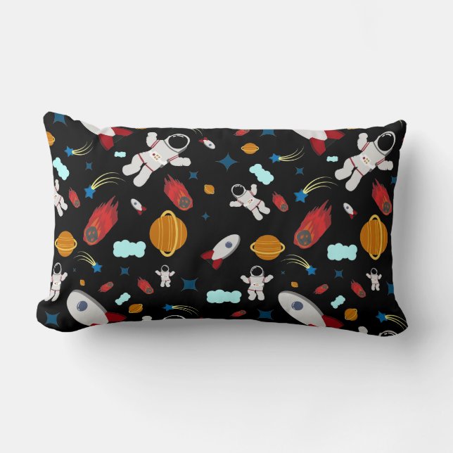 Kid's Outer Space & Astronaut Pattern Lumbar Cushion (Front)