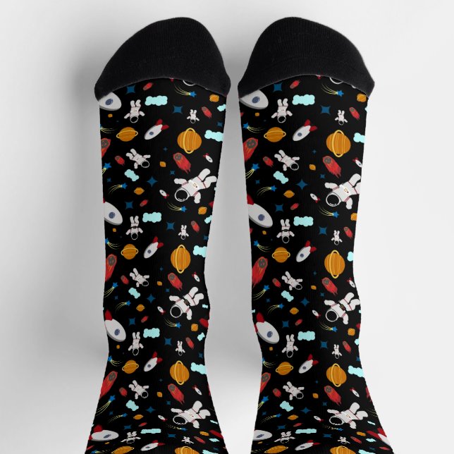 Kid's Outer Space & Astronaut Pattern Socks (Top)