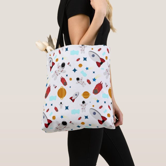 Kid's Outer Space & Astronaut Pattern Tote Bag (Close Up)