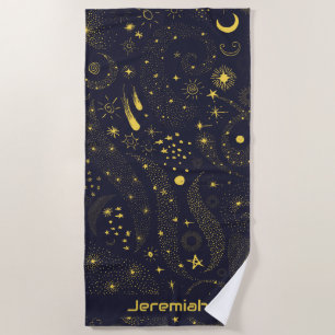 Kids Outer Space Celestial Planets Constellations  Beach Towel