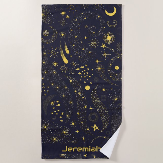 Kids Outer Space Celestial Planets Constellations  Beach Towel (Front)