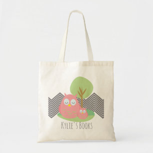 Kids Owls Pink Library Book  Tote Bag