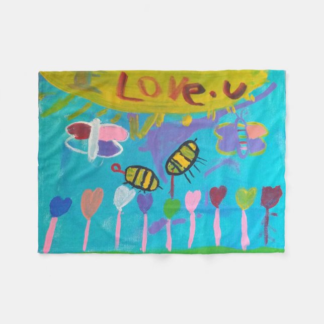 Kids Painting Fleece Blanket (Front (Horizontal))