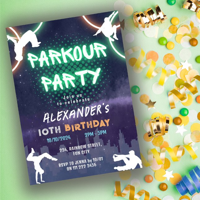Kids Parkour Party Birthday Invitation (Kids Parkour Party Birthday Invitation)