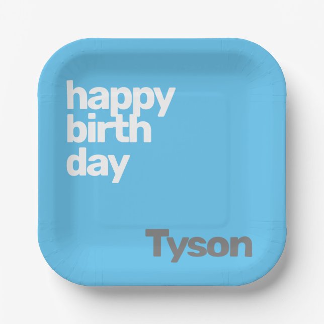 kids party custom Happy Birthday minimal  Paper Plate (Front)