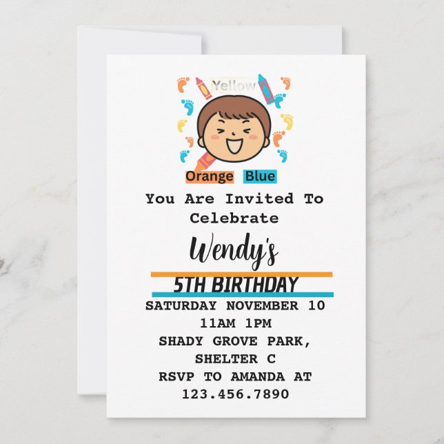 Kids Party Invitation Footprints (Front)