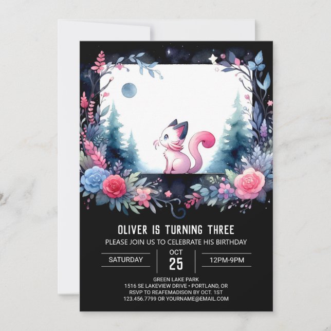 Kids Pastel Cat Birthday Invitation (Front)