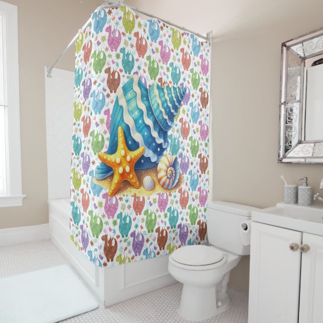 Kids Pastel Dragons Shower Curtain (In Situ)
