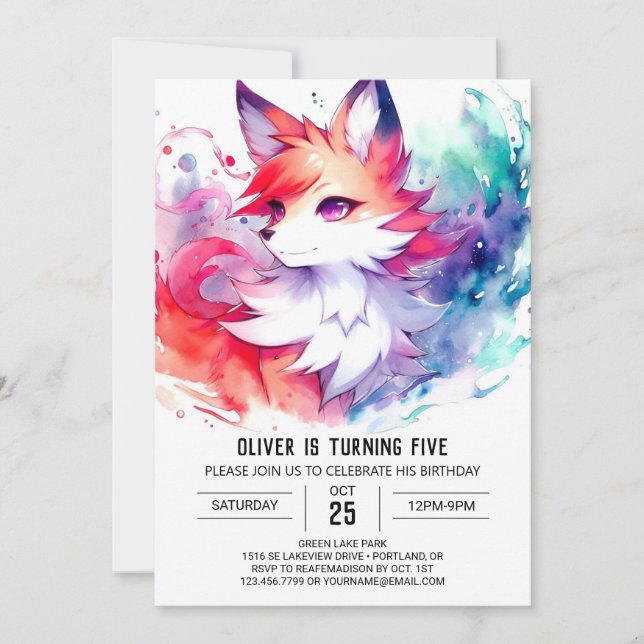 Kids Pastel Fox Birthday  Invitation (Front)