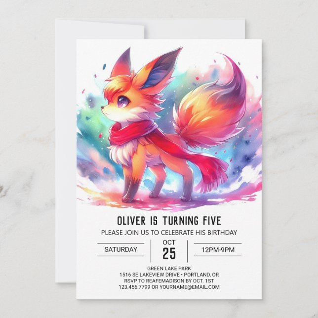  Kids Pastel Fox Birthday Invitation (Front)
