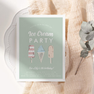 Kids Pastel Ice Cream Summer Birthday Party Invitation