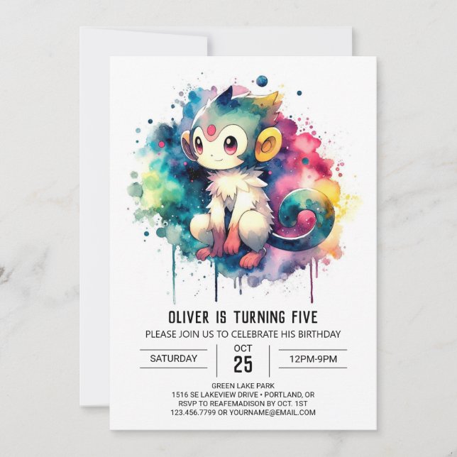 Kids Pastel Monkey Birthday Invitation (Front)