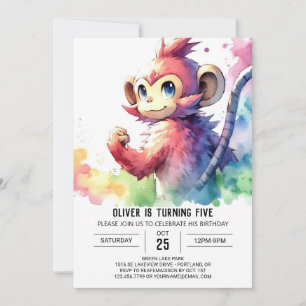 Kids Pastel Monkey Birthday Invitation