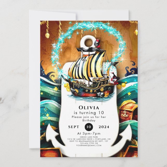 Kids' Pastel Ship Adventure Pirate Birthday Invitation (Front)