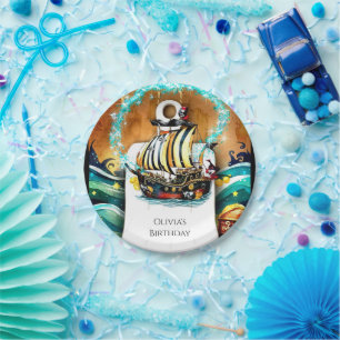 Kids' Pastel Ship Adventure Pirate Birthday Paper Plate