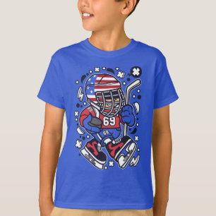 Kids Patriotic USA Hockey Player Cartoon T-Shirt