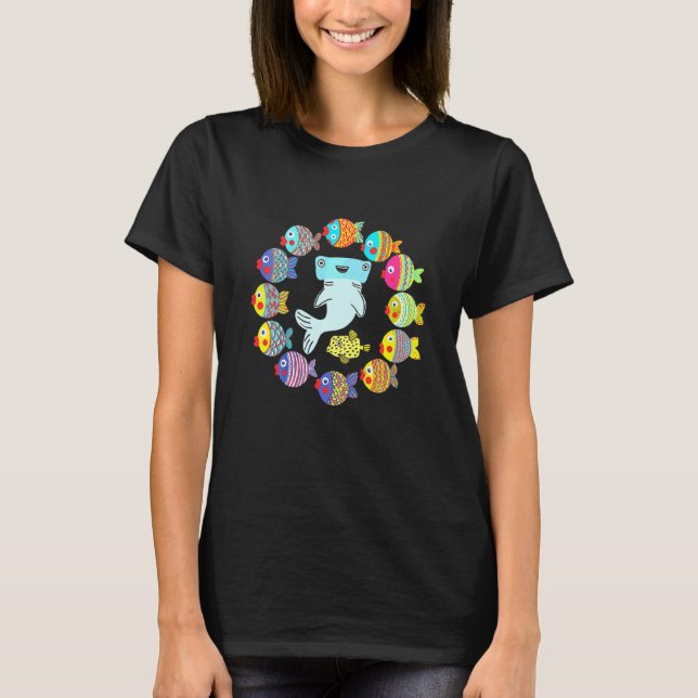 Kids Pattern Small Colourful Fish Cute Hammerhead  T-Shirt (Front)