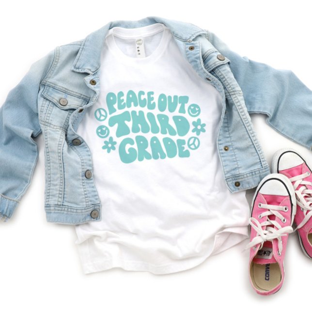 Kids Peace Out Third Grade T-Shirt in Teal (Creator Uploaded)