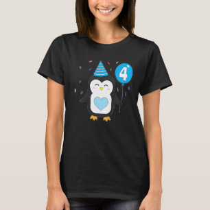 Kids Penguin Balloon 4th Birthday Party Cake Wild T-Shirt