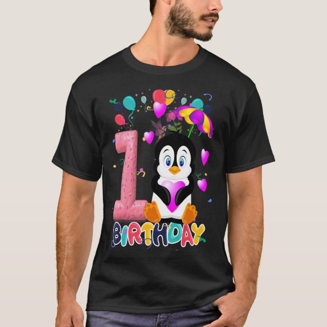 Kids Penguin Birthday Party 1 Year Old Boy 1th Pen T-Shirt (Front)