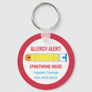Kids Personalised Allergy Alert Epinephrine Red Key Ring