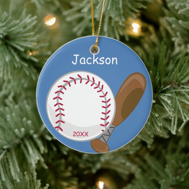 Kids Personalised Baseball and Bat Ceramic Tree Decoration (Tree)