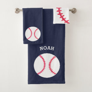 Kids Personalised Baseball Sports Blue Athletic Bath Towel Set