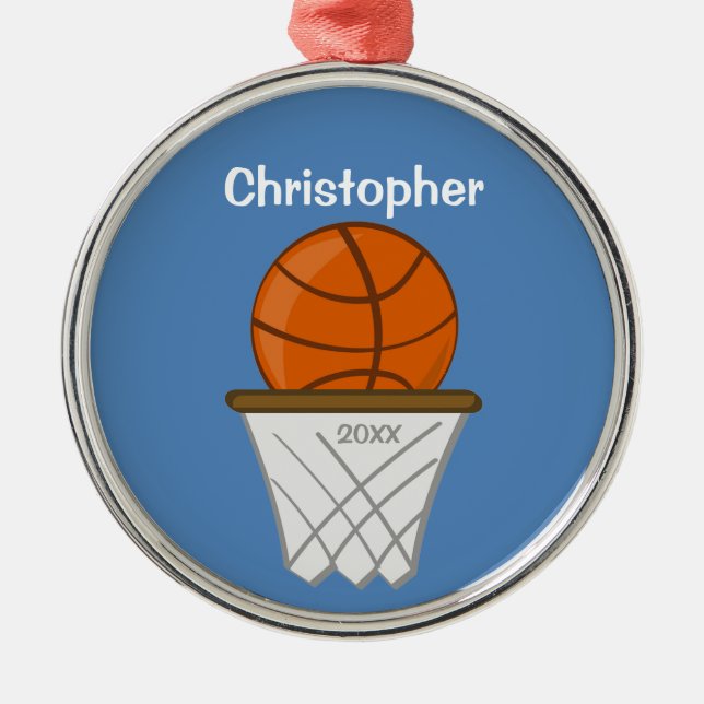 Kids Personalised Basketball Blue Ornament (Front)