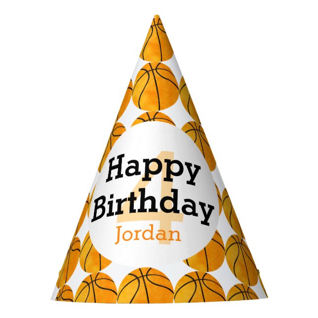 Kids Personalised Basketball Happy Birthday Sports Party Hat (Front)