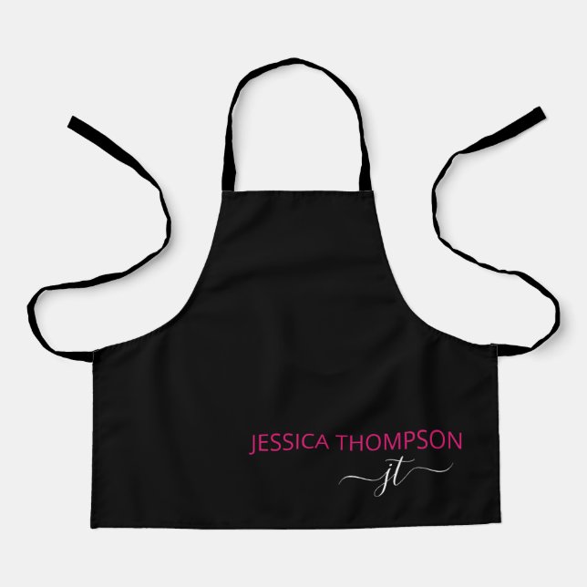 Kids Personalised Black Hot Pink Monogram Name  Apron (Front)