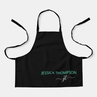 Kids Personalised Black Teal Monogram Name Cute  Apron