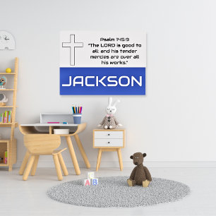Kid's Personalised Blue Grey Biblical Poster