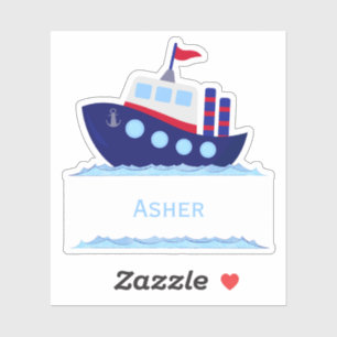 Kids Personalised Blue Sailboat Name Label Sticker