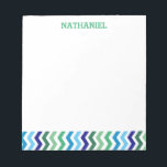 Kids Personalised Chevron Modern Simple Boys Notepad<br><div class="desc">Kids Personalised Chevron Modern Trendy Simple Note Pad. Customise these fun classic chevron striped pad of paper with your child's name at the top in bright green font. Modern and trendy green and blue chevron stripes line the bottom edge of these notepads. Masculine and simple colours are great for boys...</div>