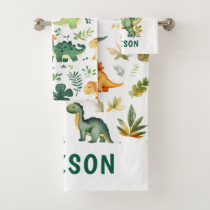 Kids Personalised Cute Dinosaur Bath Towel Set