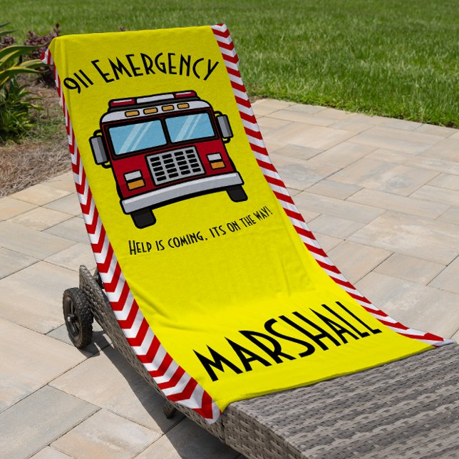 Kids personalised cute fire truck  beach towel (Creator Uploaded)