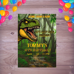Kids Personalised Dinosaur Birthday  Invitation