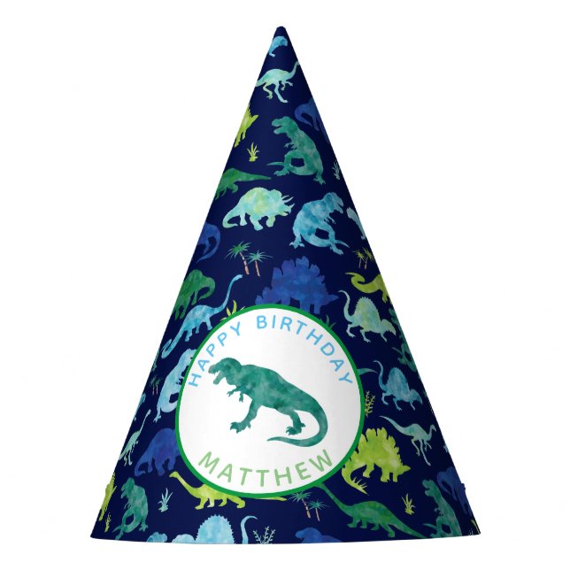 Kids Personalised Dinosaur Birthday Party Pattern Hat (Front)